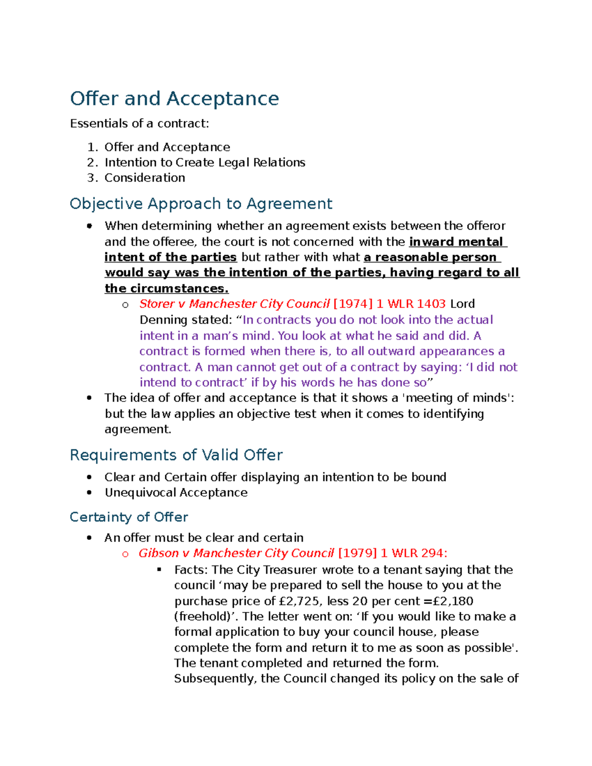 Contract Law: Key Concepts on Offer & Acceptance (LAW 101) - Studocu