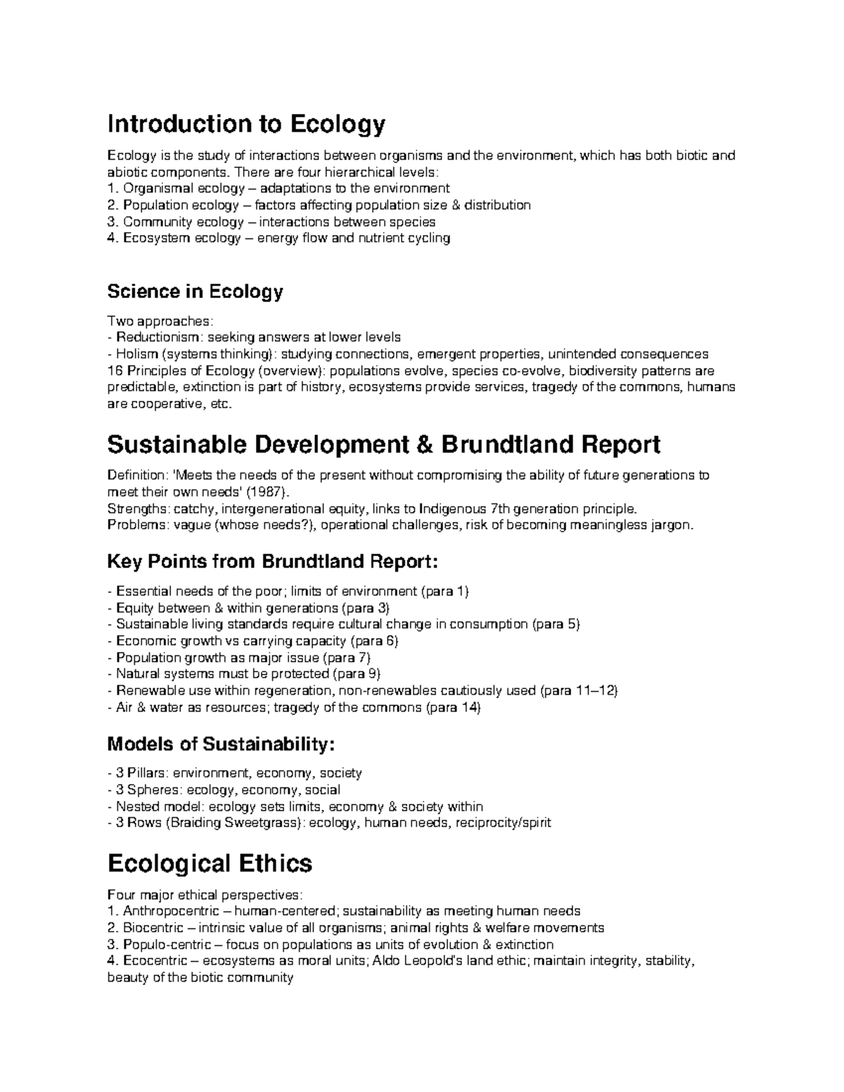 Midterm Study Summary: Introduction to Ecology Concepts - Studocu