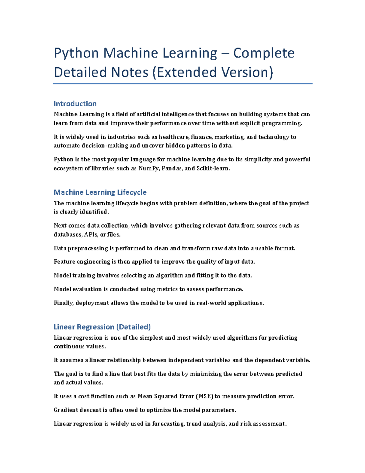 Python ML Complete Notes (Scikit-learn) - Algorithms & Best Practices ...