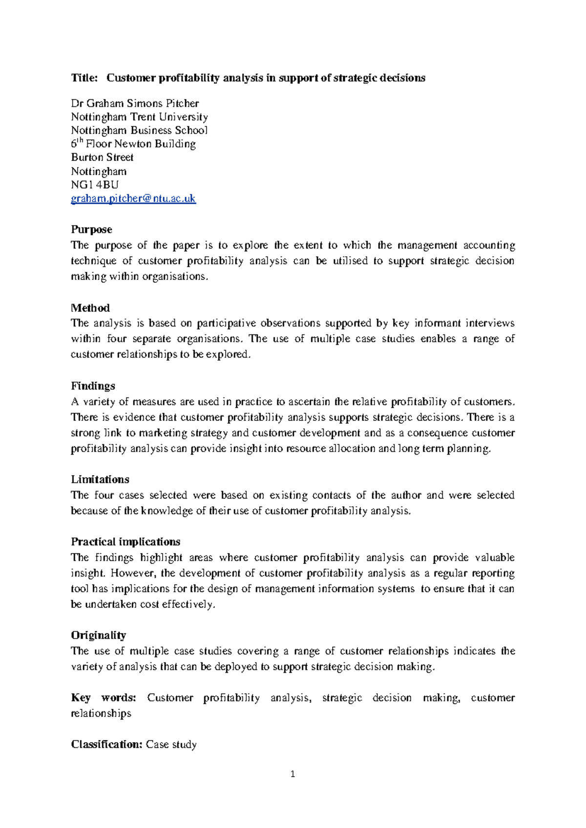Customer Profitability Analysis: A Strategic Decision-Making Case Study ...