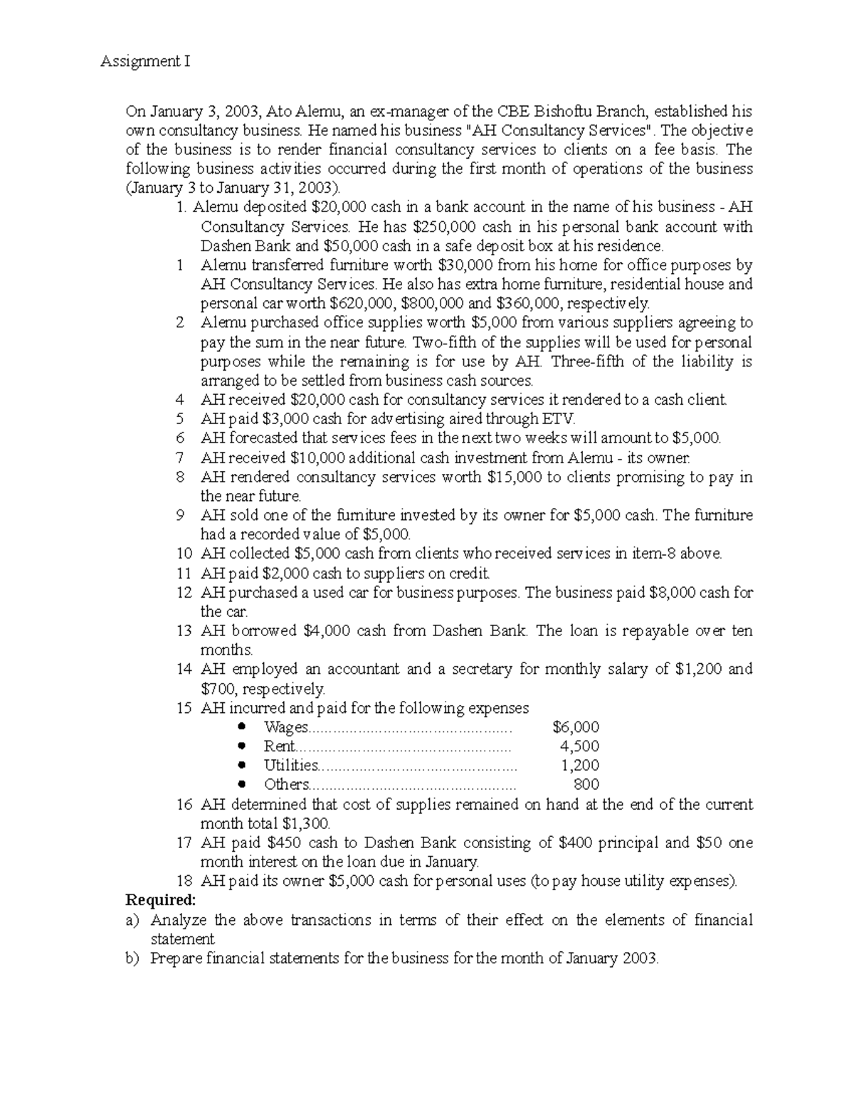 Principles of Accounting (ACCT 101) Assignment I Overview and Analysis ...