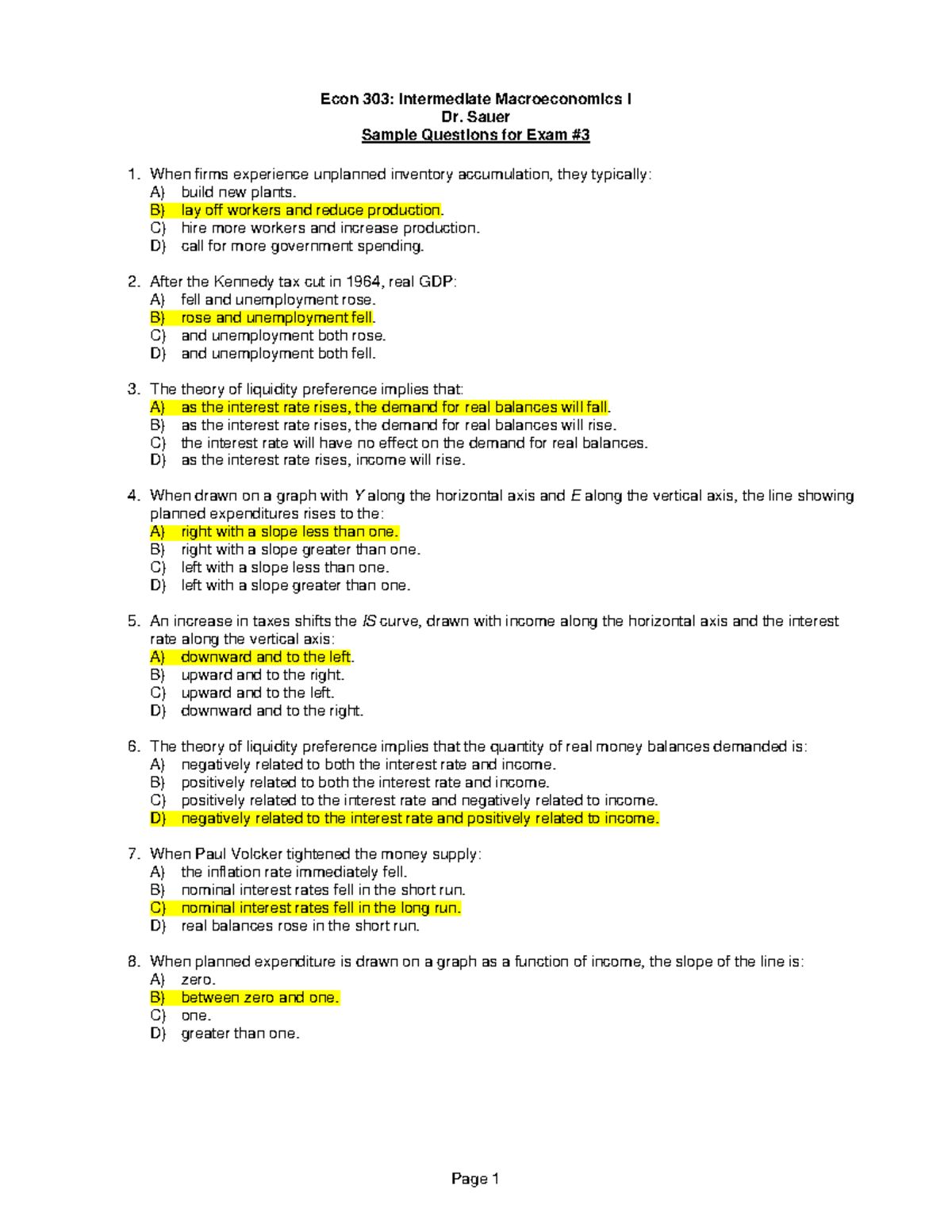 Econ 303: Multiple Choice Questions for Macro 2 Final Exam - Studocu