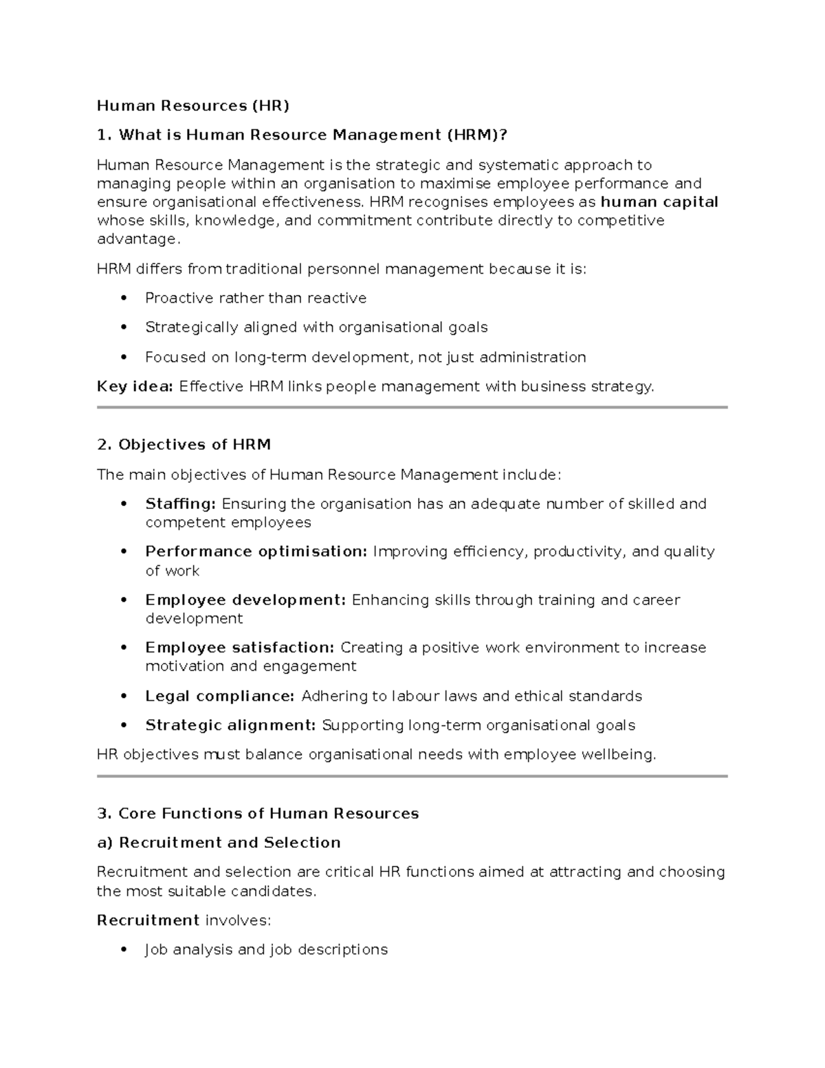 Human Resources (HR) 1: Comprehensive Overview and Key Concepts - Studocu