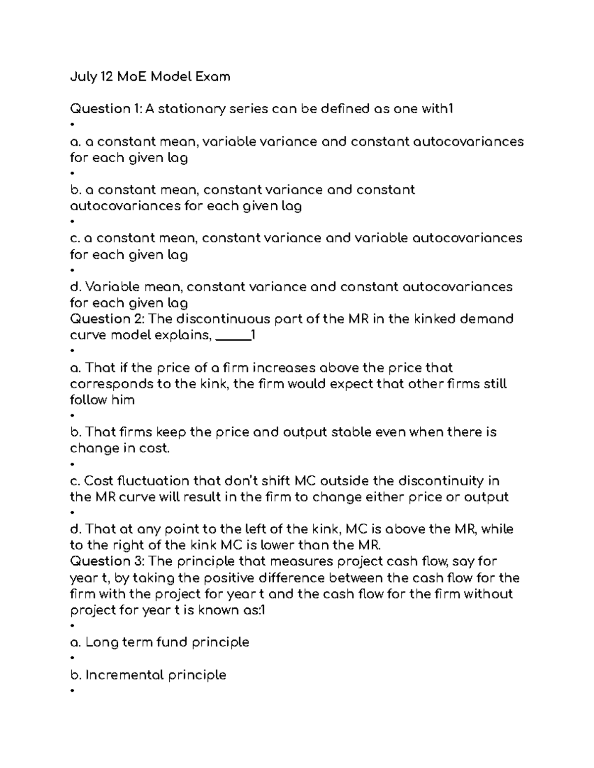 MoE Model Exam Questions - July 12, 2023 - Studocu