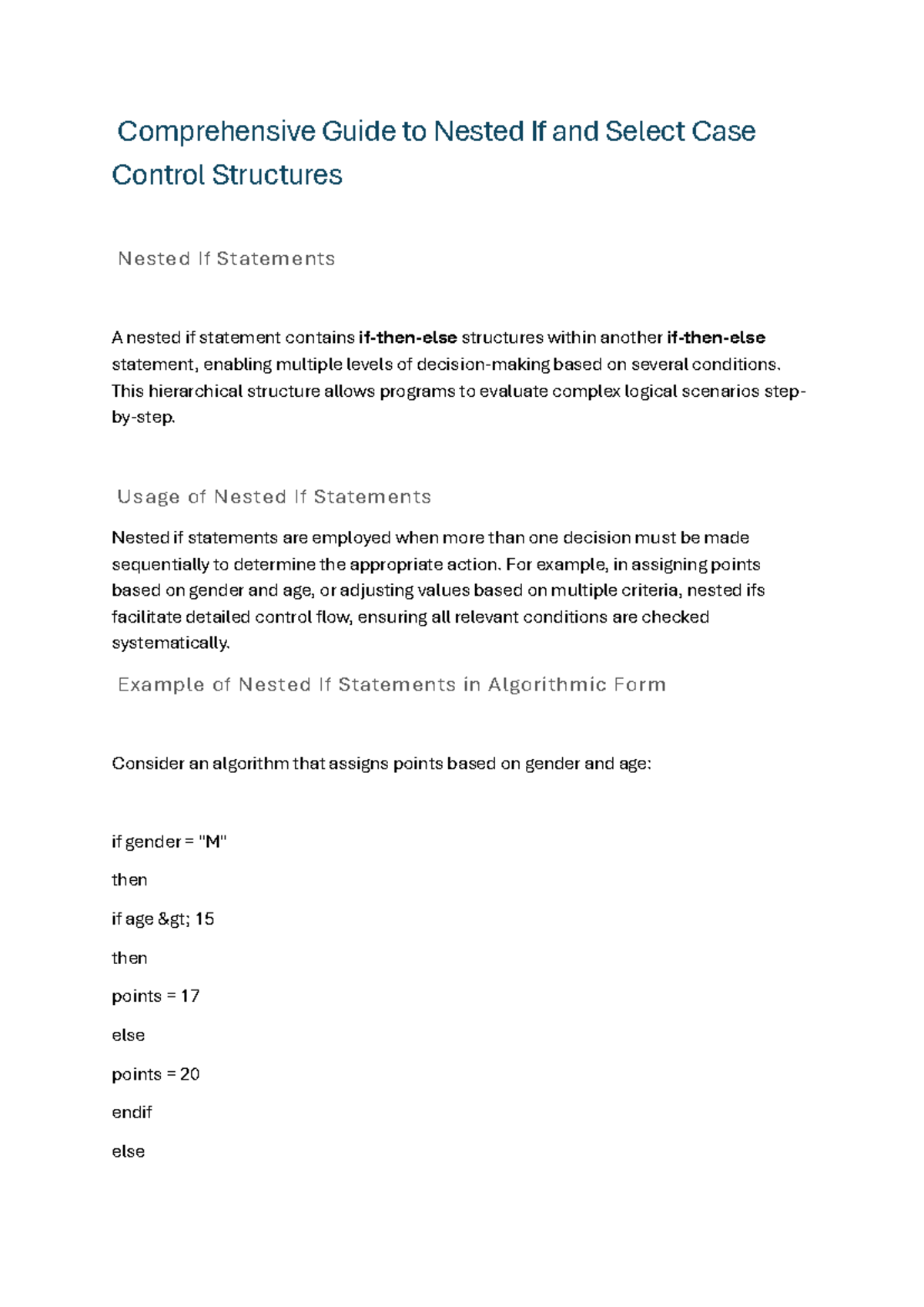 Comprehensive Guide to Nested If & Select Case Structures (CS101) - Studocu