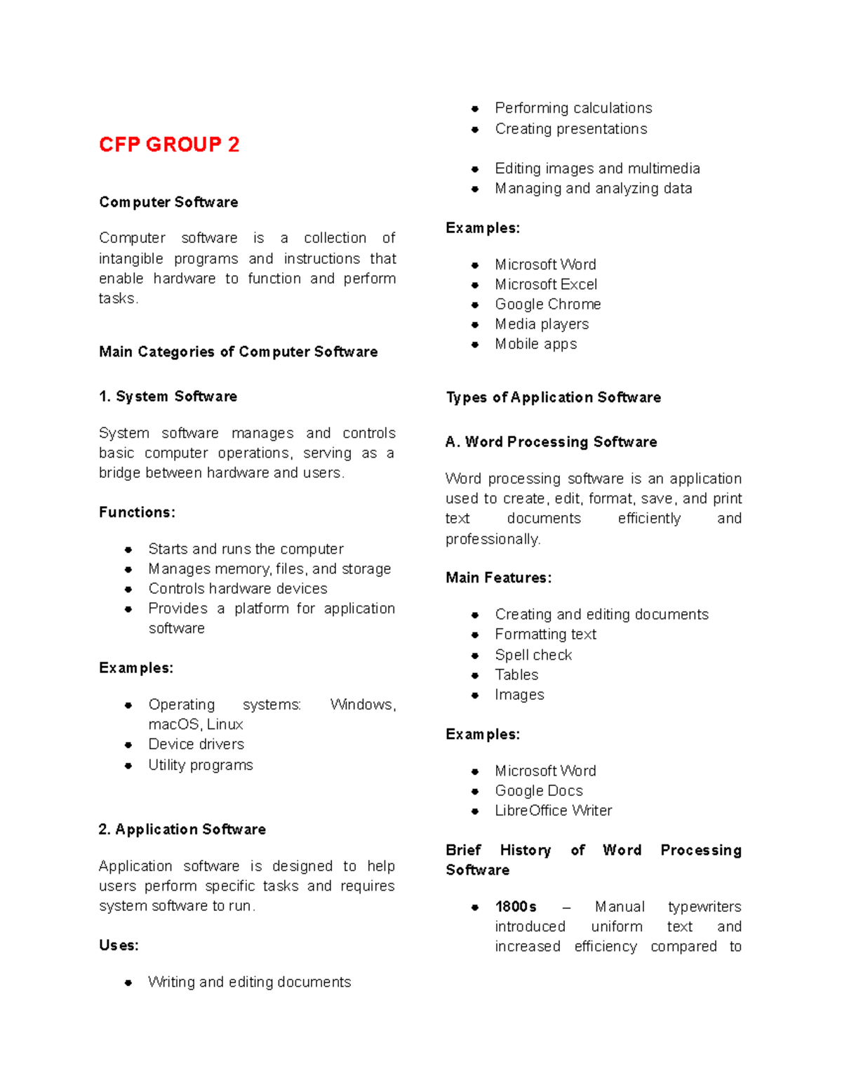 CFP Group 2: Overview of Computer Software and Applications - Studocu