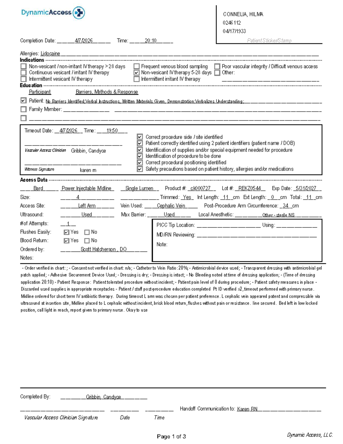 IV Therapy Procedure Notes for Midline Placement - 0246112 - Studocu
