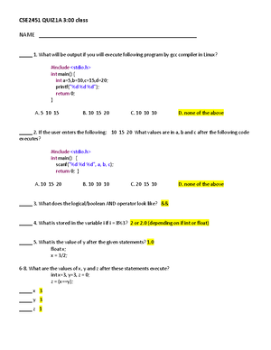 Seminar assignments - Quiz 1-12 and solutions - CSE2451