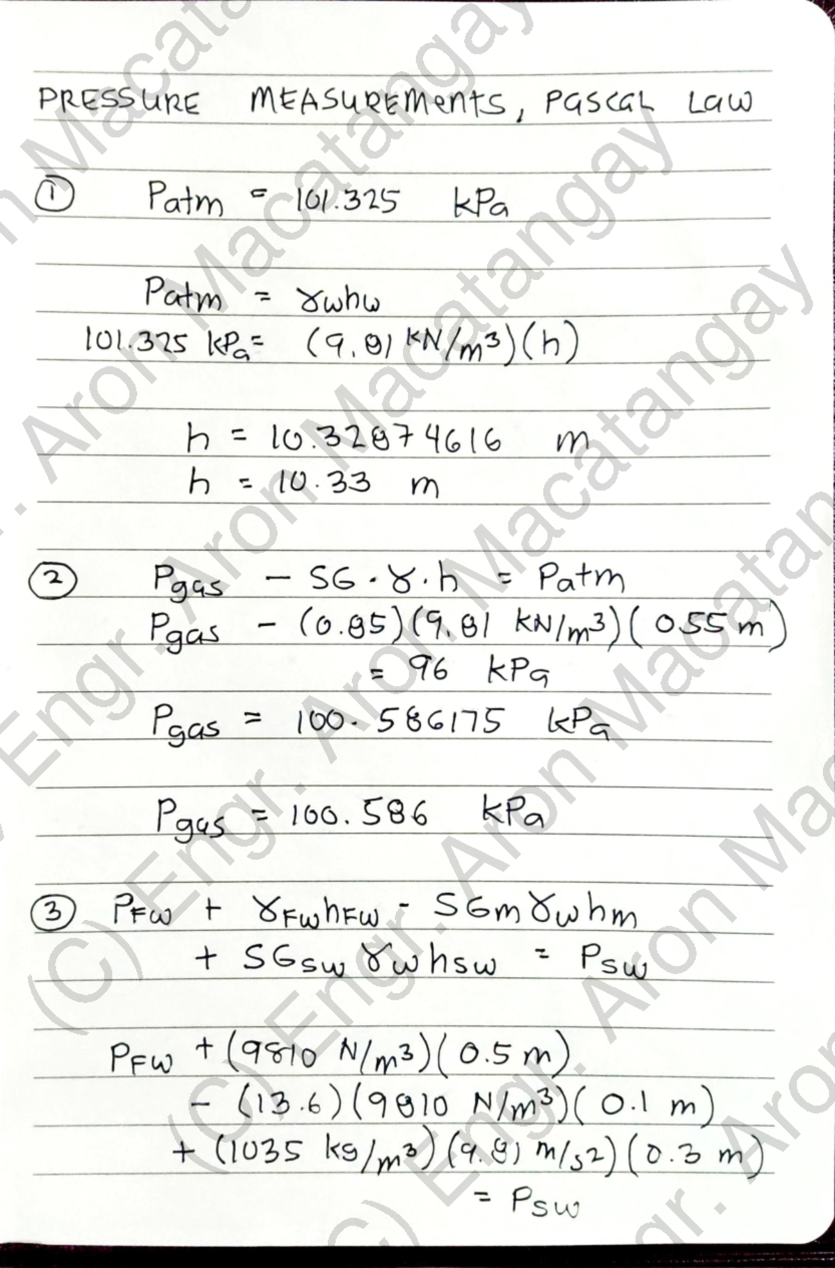Pressure Measurements and Pascal's Law - Course Code: 08 - Studocu