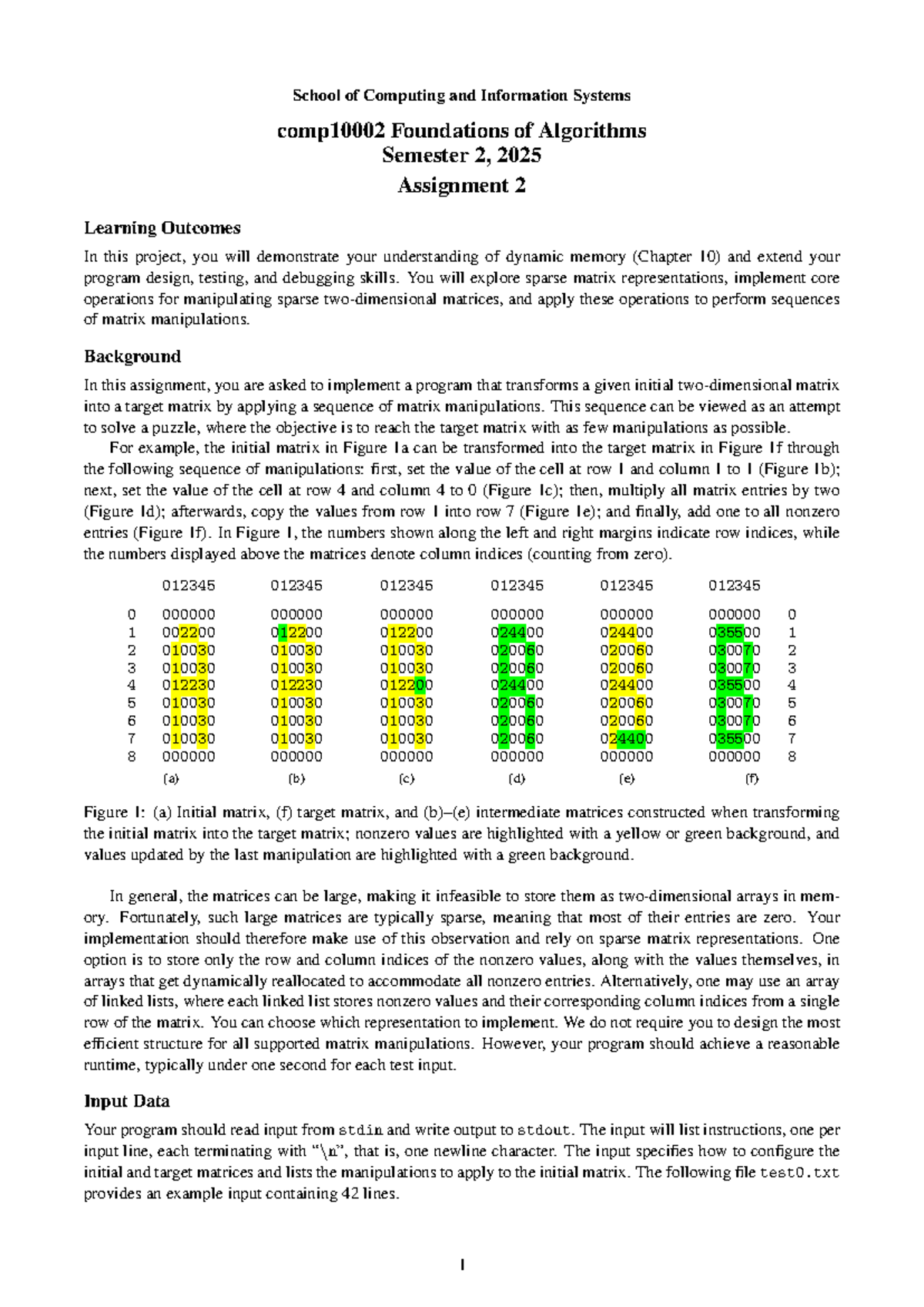 Foundations of Algorithms (COMP2001) Assignment 2: Sparse Matrix ...