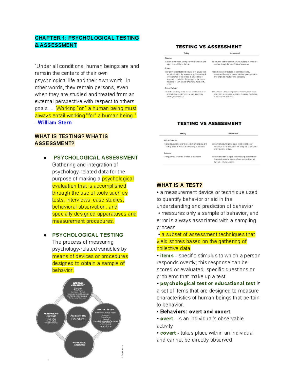 CHAPTER 1: Psychological Testing & Assessment Overview - Studocu