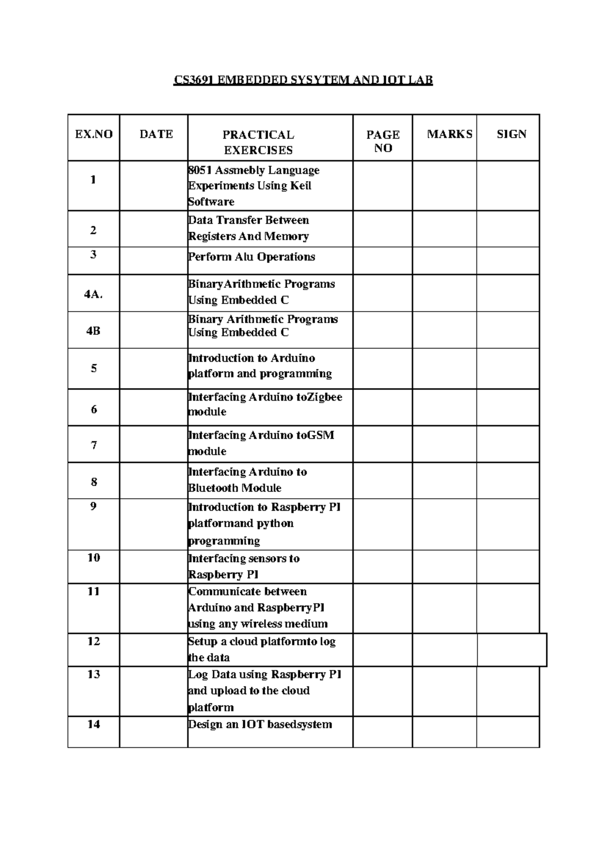 CS3691 Embedded Systems & IoT Lab Manual: Practical Exercises Guide ...
