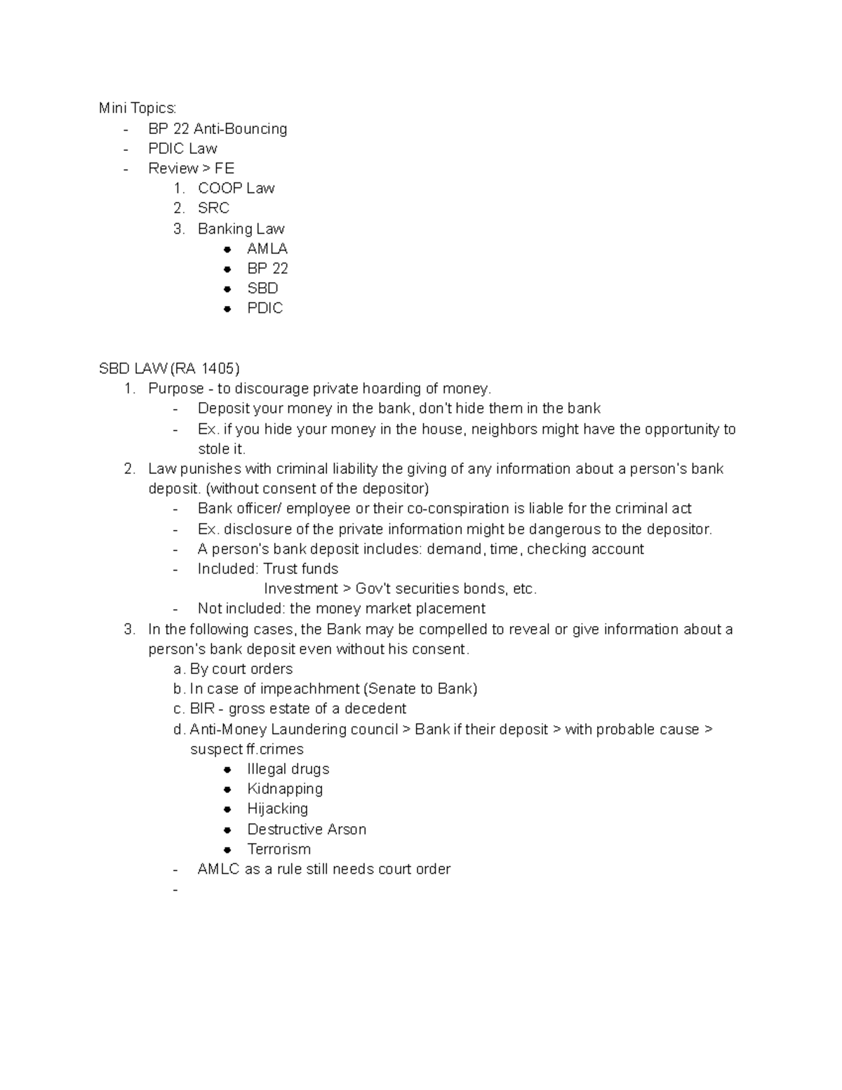 Mini Topics: BP 22 PDIC Law Review Notes for FE COOP Law - Studocu