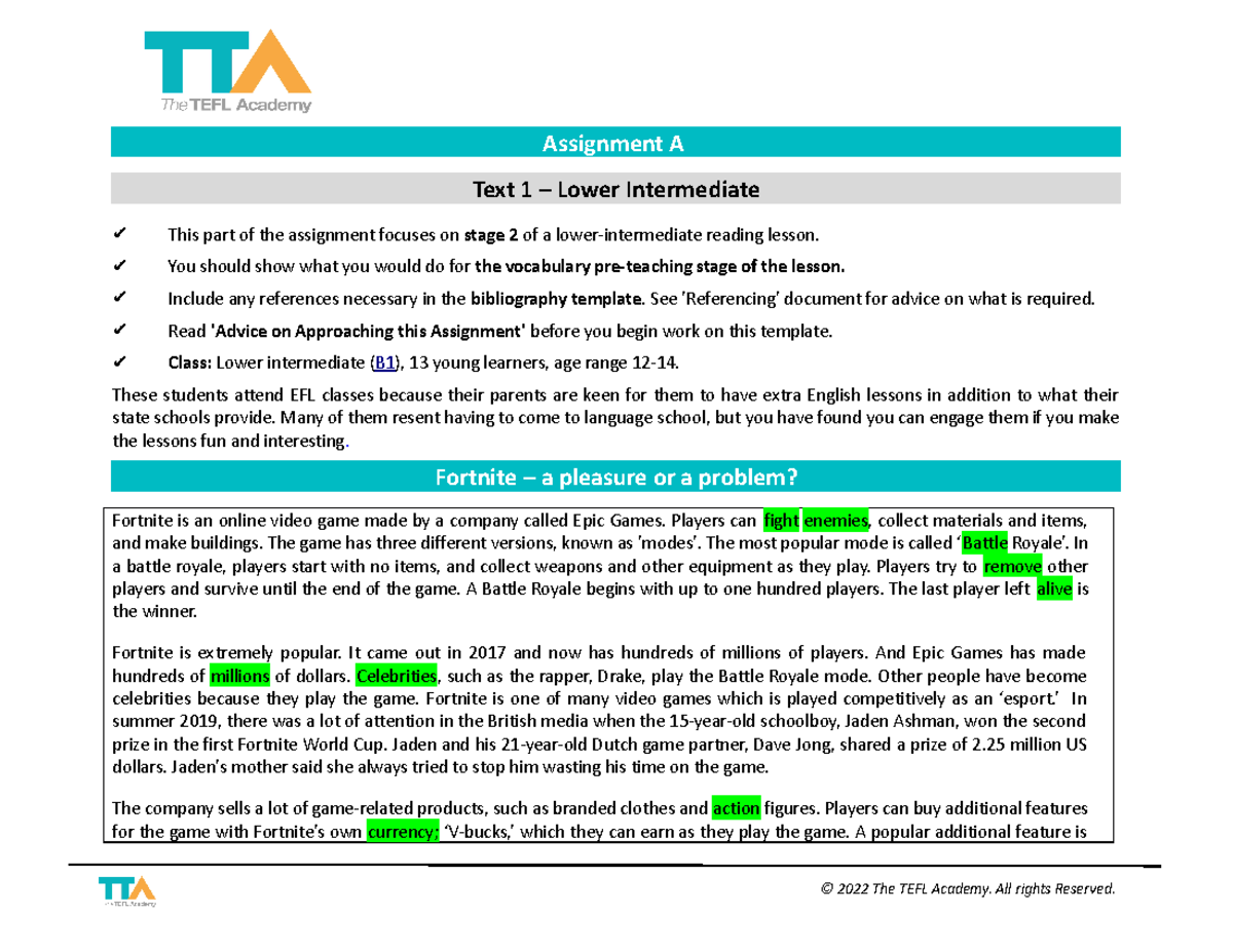 Assignment A Step1 Text1-Lower Intermediate Template Final - Assignment ...