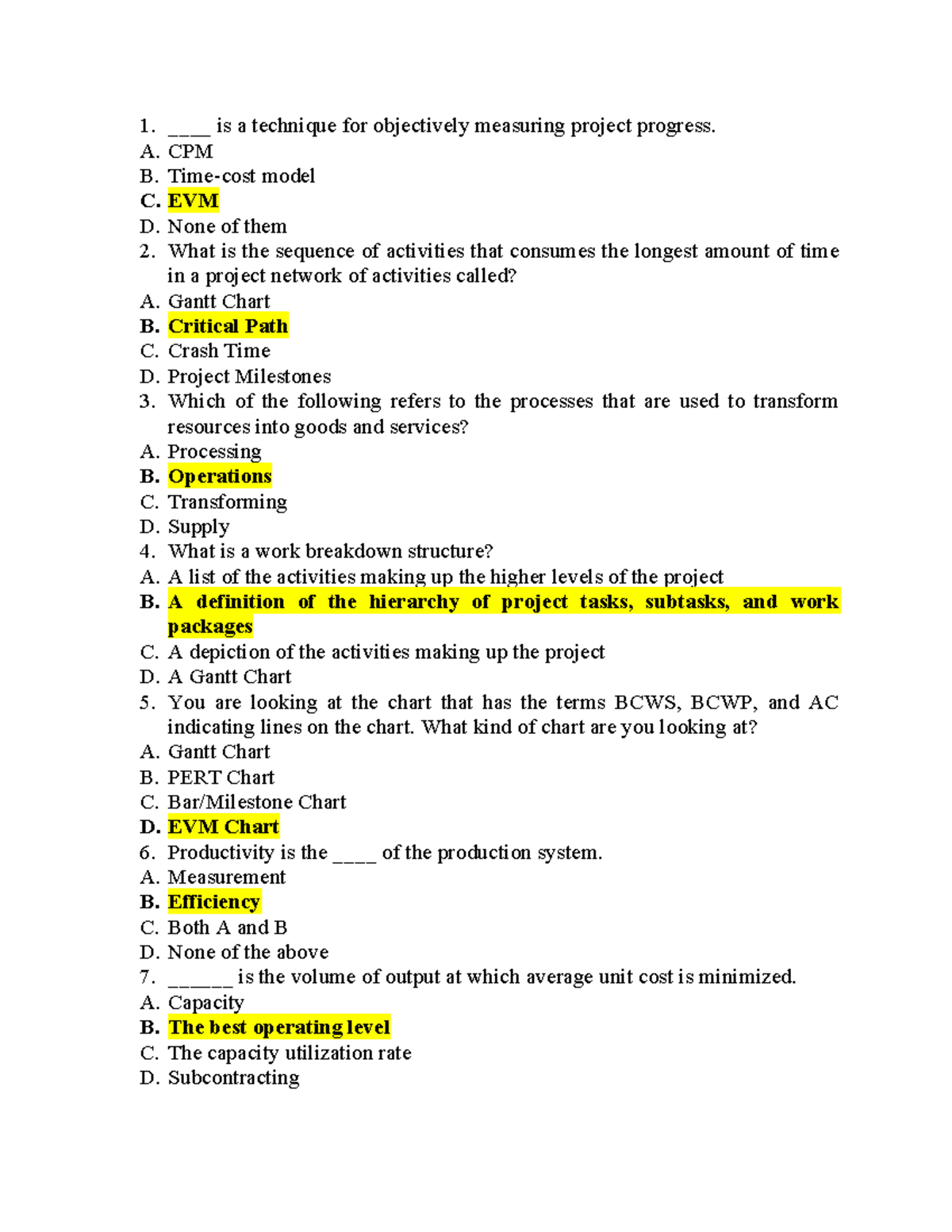 QTHĐSX - CFTFJ Project Management Quiz Questions and Answers - Studocu