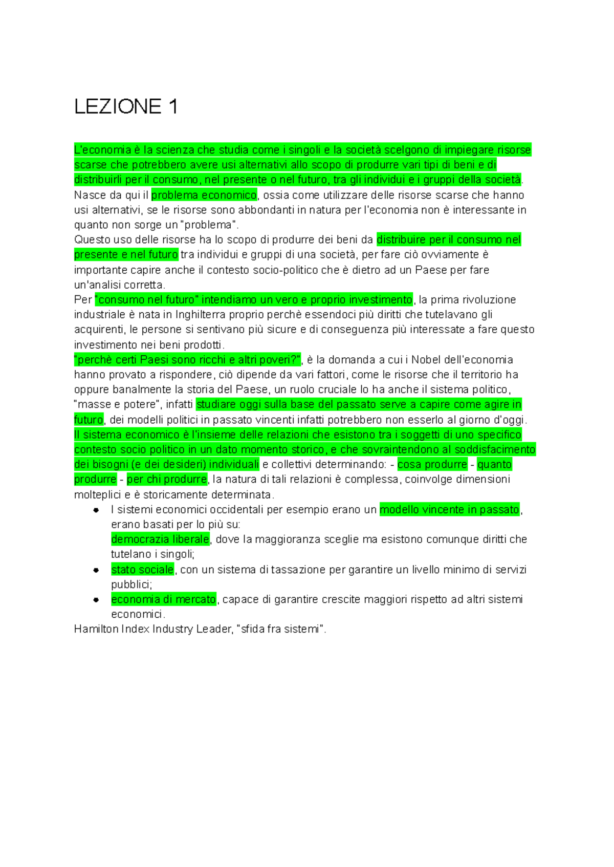 LEZIONE 1: Introduzione ai Sistemi Economici e Risorse Scarse - Studocu