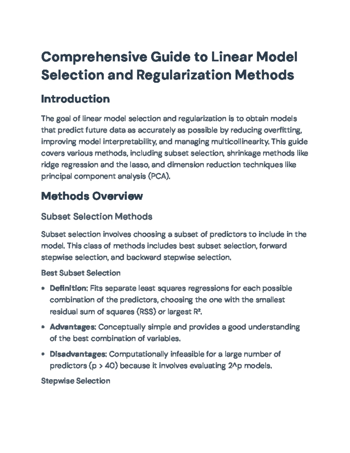 Linear Model Selection & Regularization Methods Overview (STAT 601 ...