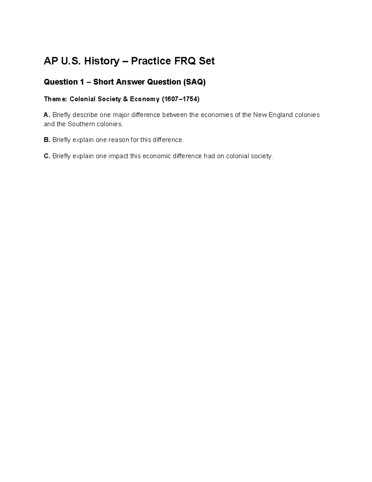 Frq set 8 - Practice FRQ based off work from november. good practice ...