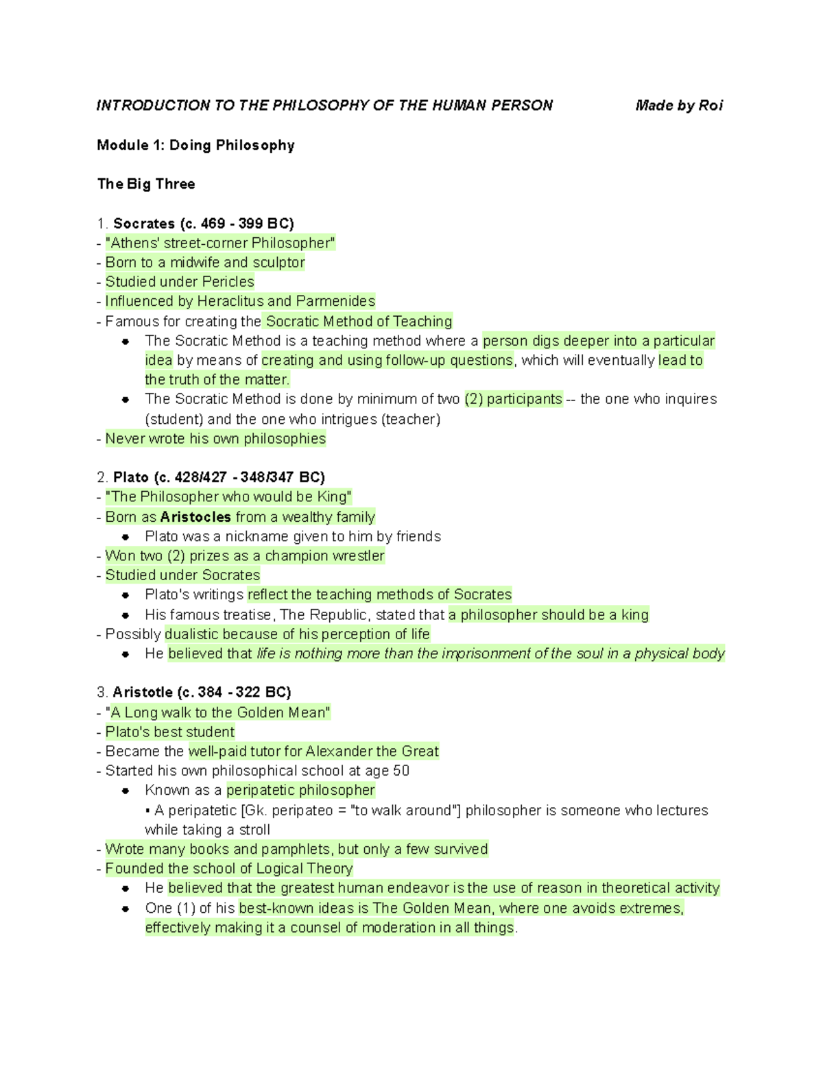 Introduction to the Philosophy of the Human Person: Module 1 Review ...