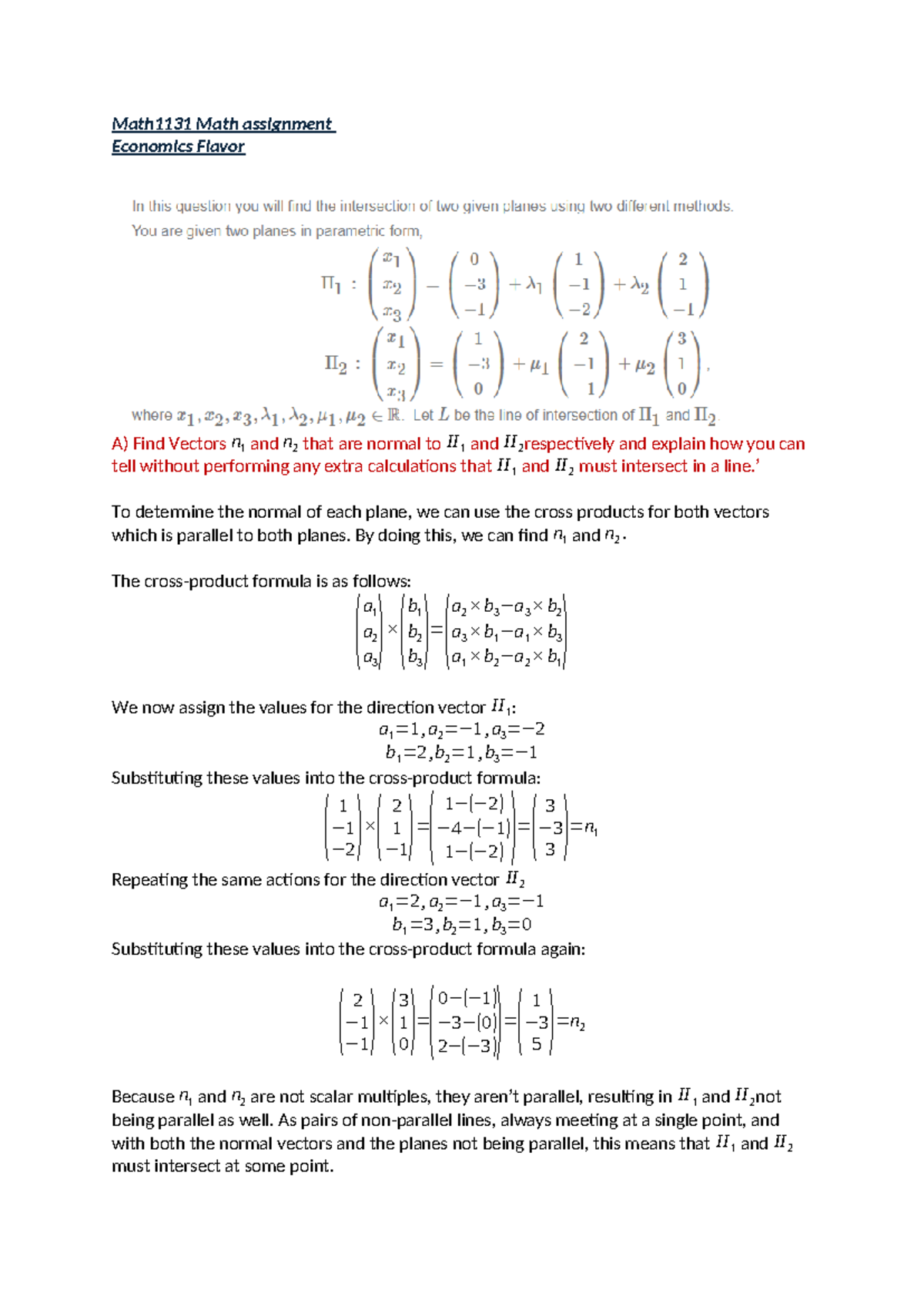 MATH1131 Assignment: Vector Analysis and Profit Maximization - Studocu