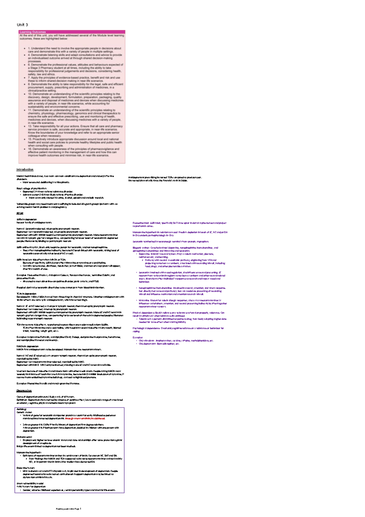 Unit 3 - notes - Introduction Mental health broad area, two most common ...
