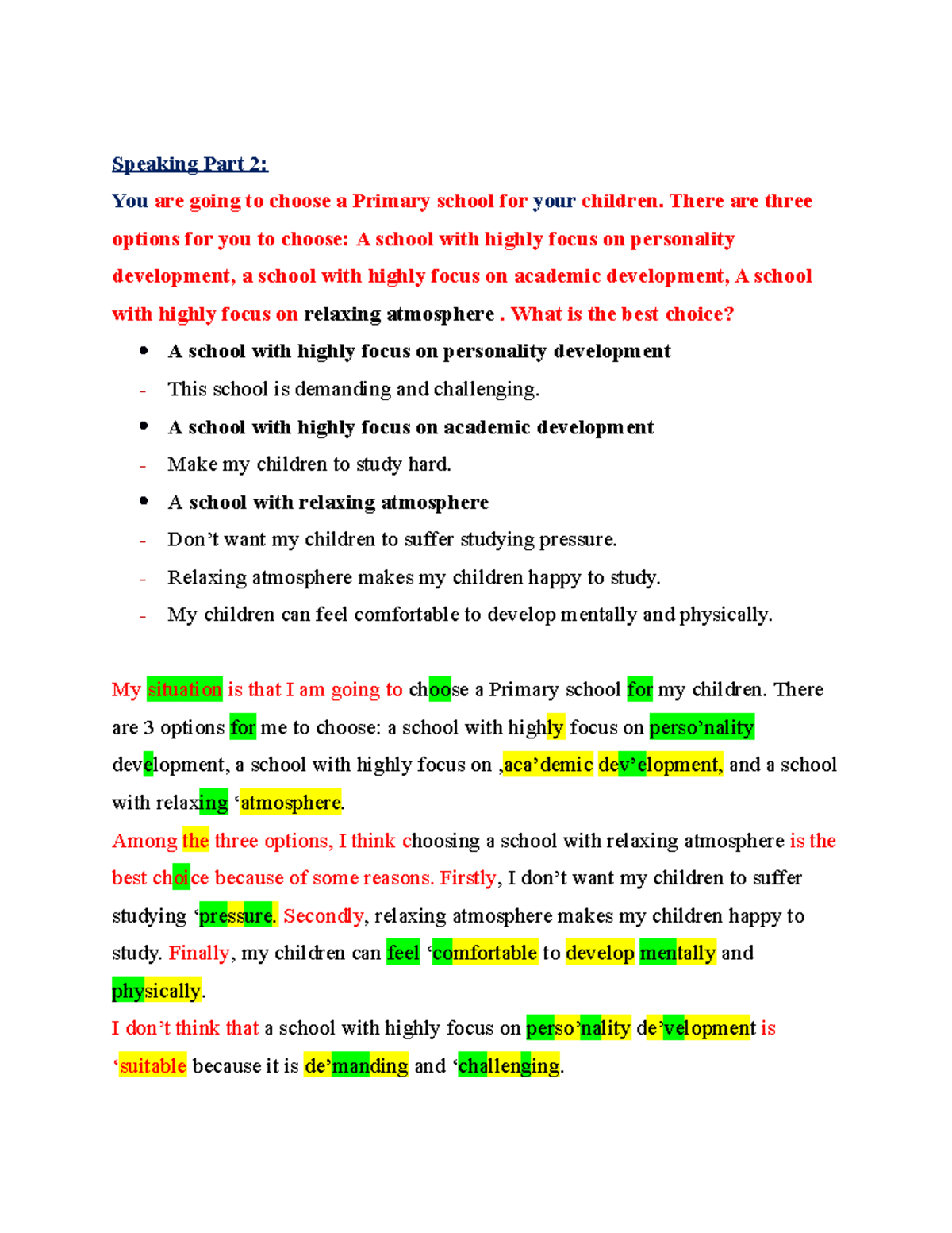 9.part2speaking - SAMPLES FOR SPEAKING PART - Speaking Part 2: You are ...