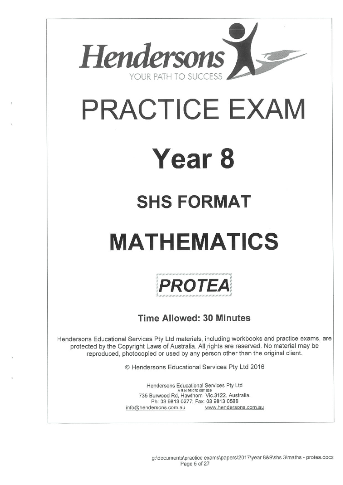 Year 8 Mathematics Practice Test 2020 - Path to Success Exam - Studocu