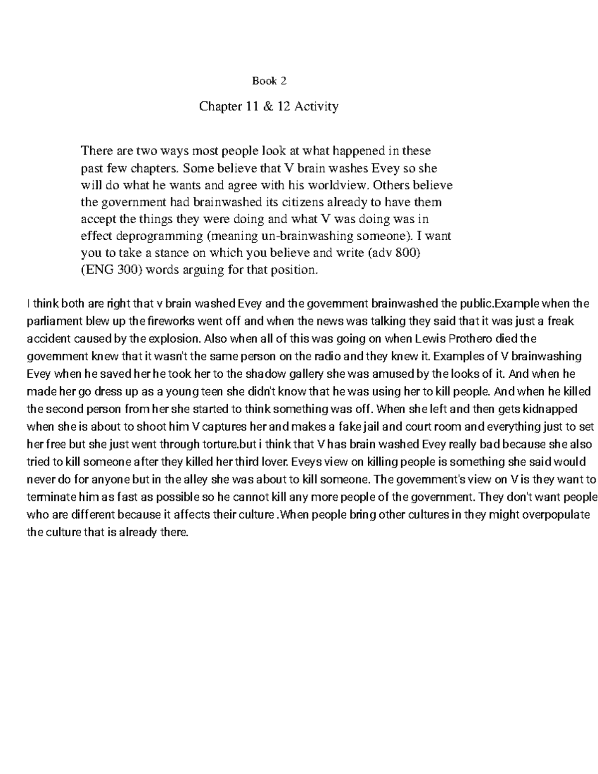 Book 2 CH 11 &12 activity - Book 2 Chapter 11 & 12 Activity There are ...
