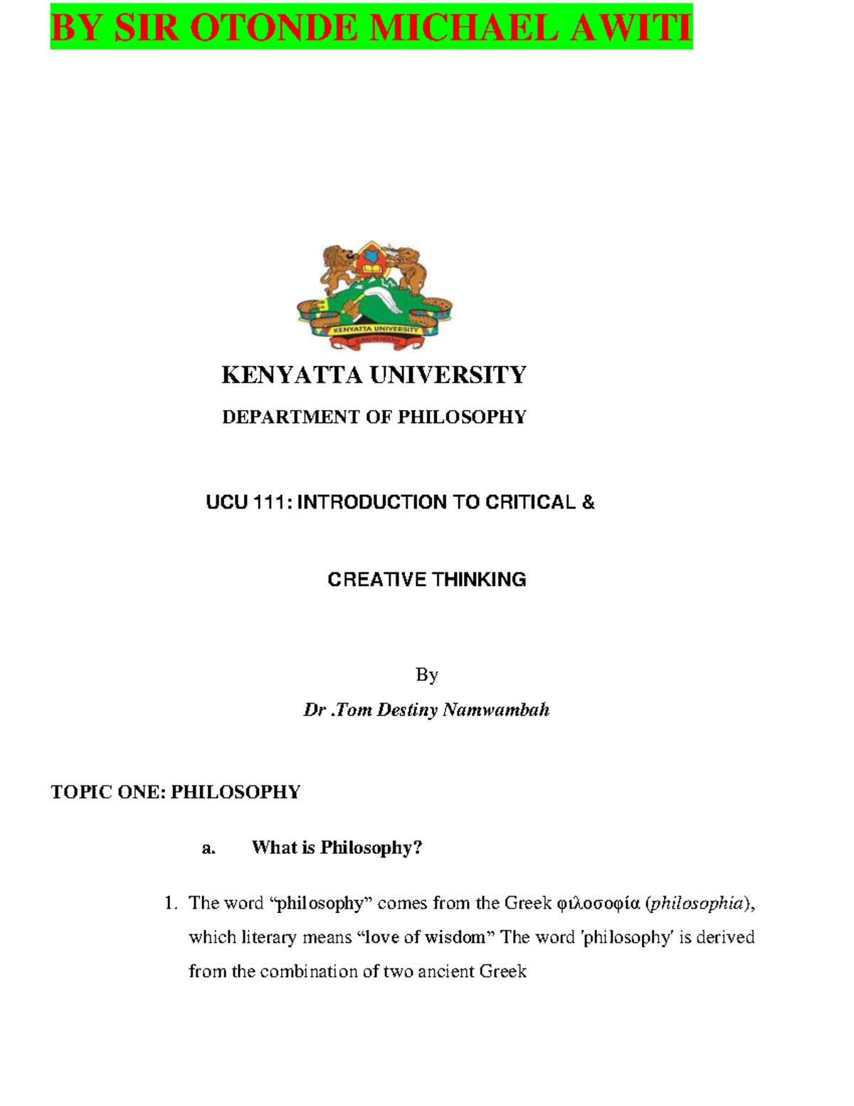 UCU 111 Final Exam Notes: Introduction to Critical Creative Thinking ...