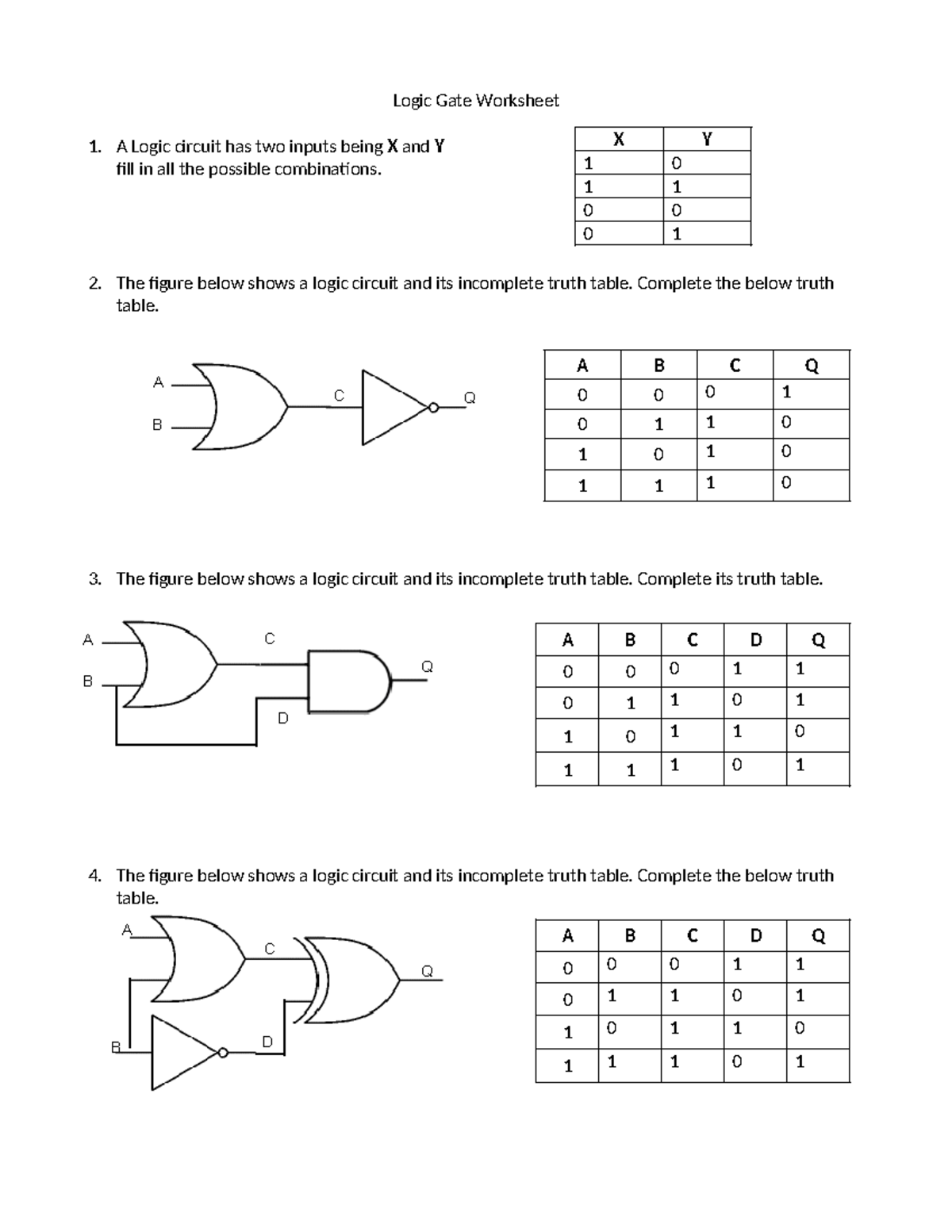 Lesson 3 logic gate worksheet - B A C Q Logic Gate Worksheet 1. A Logic ...
