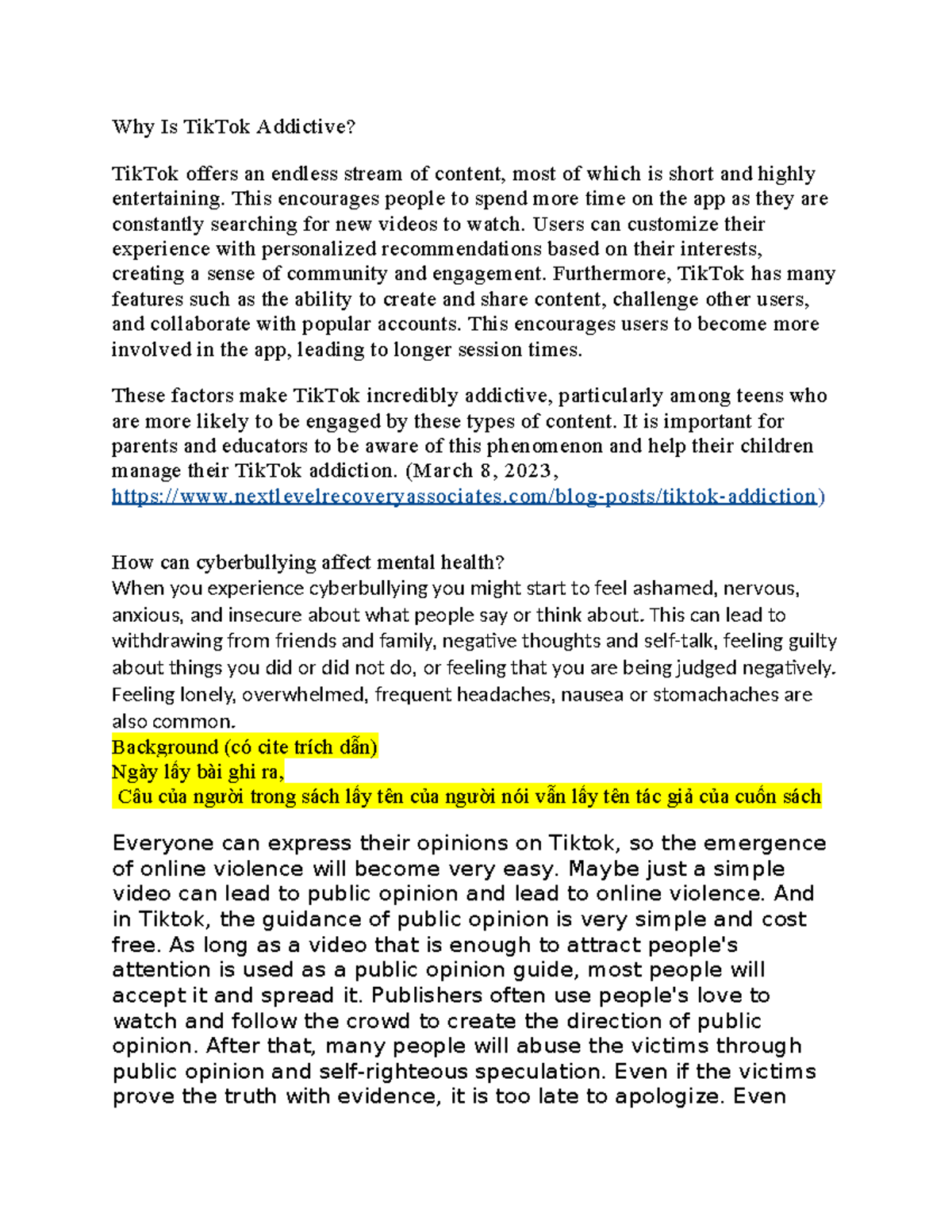 TikTok Addiction & Cyberbullying: Impacts on Mental Health - Studocu