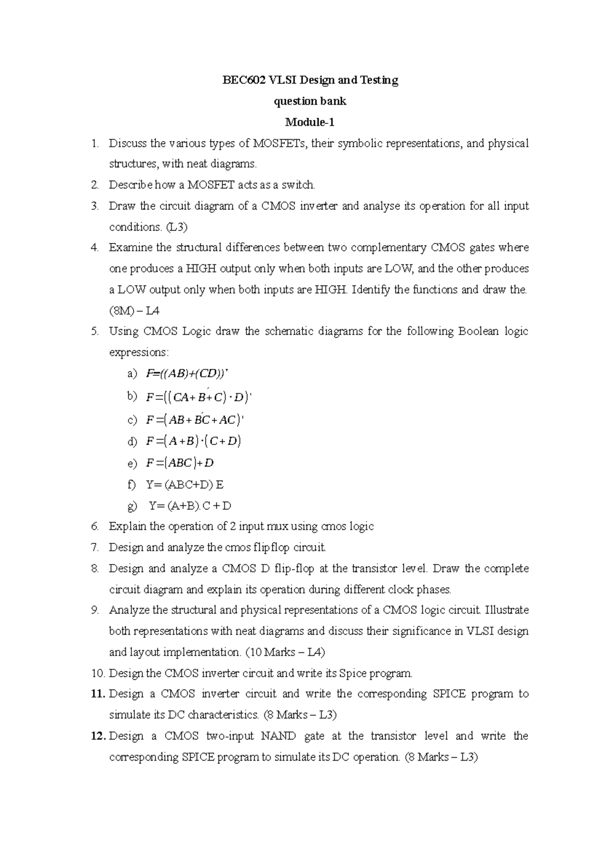 BEC602 VLSI Design - Comprehensive Question Bank for Lectures - Studocu