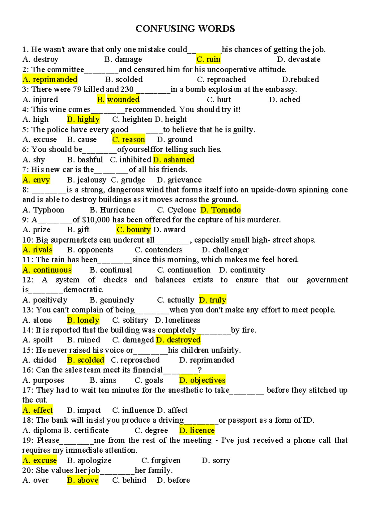 Confusing Words - English Vocab Practice (ENG 101) - Studocu
