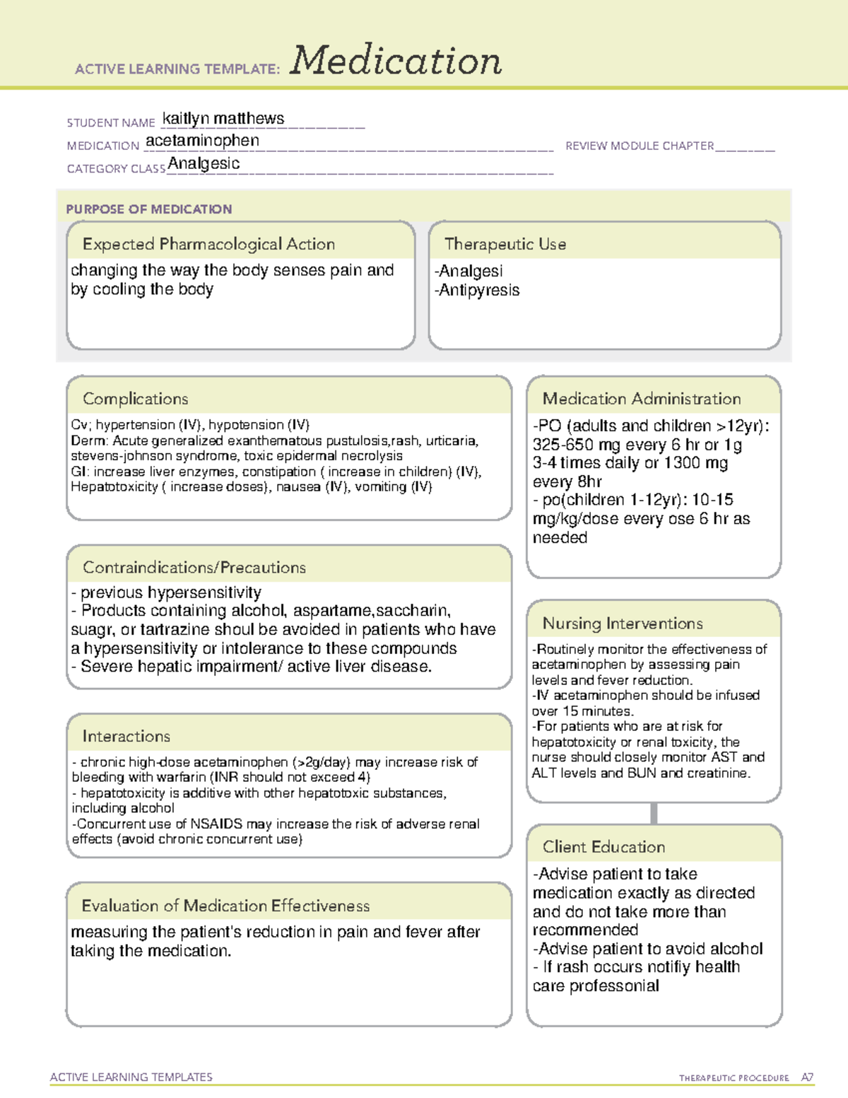 ATI template for Acetaminophen - ACTIVE LEARNING TEMPLATES TherapeuTic ...