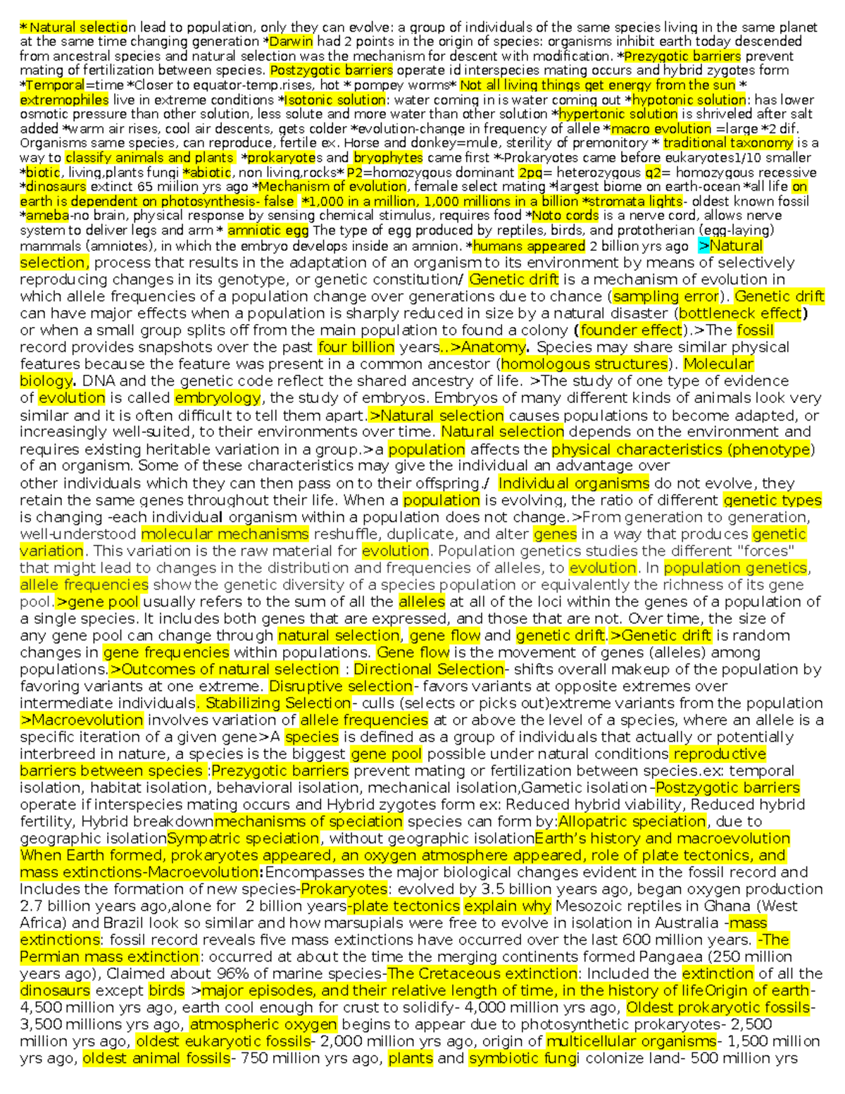BIO 101 Final Exam Study Guide: Natural Selection & Evolution ...
