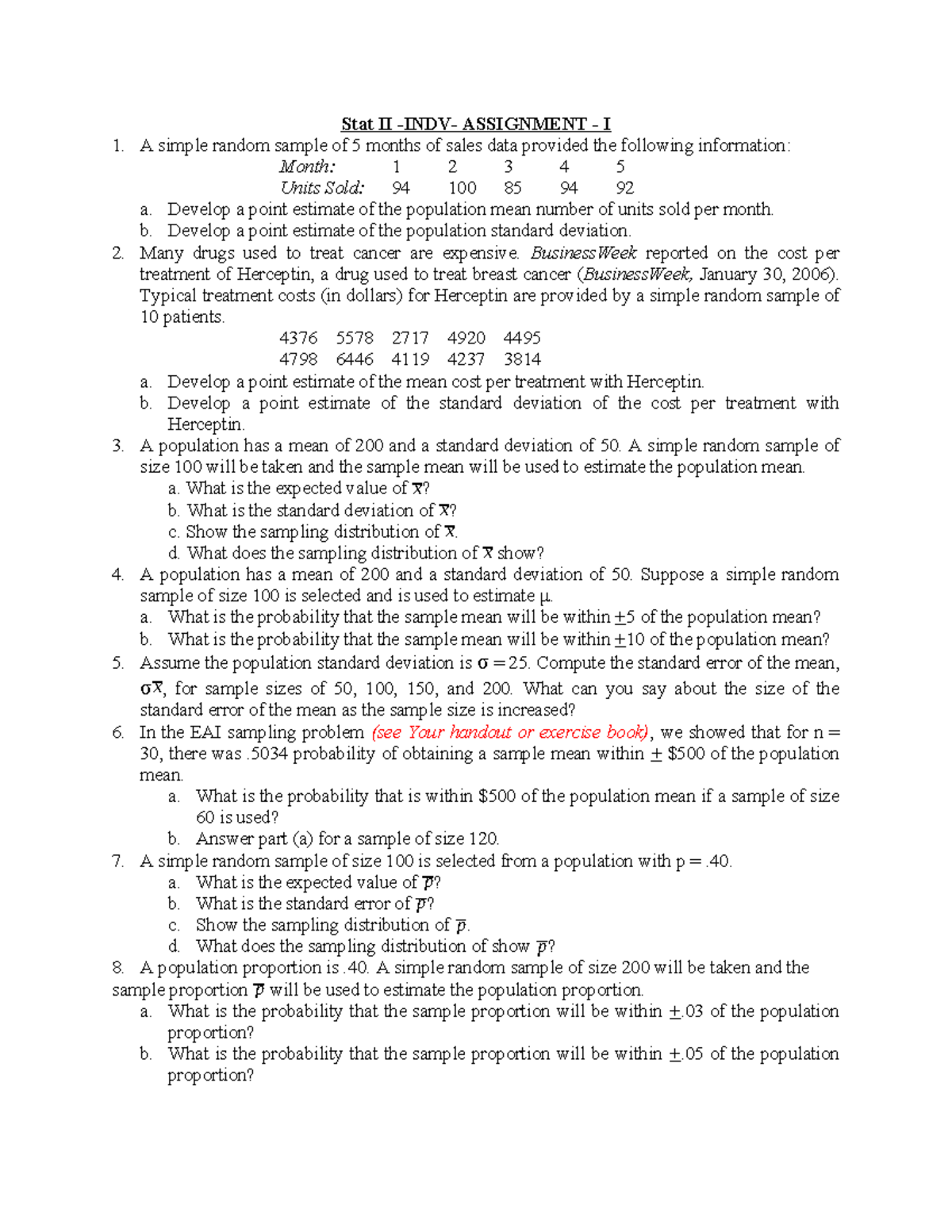 Stat II - Assignment 1 - Answer - Stat II -INDV- ASSIGNMENT - I A ...