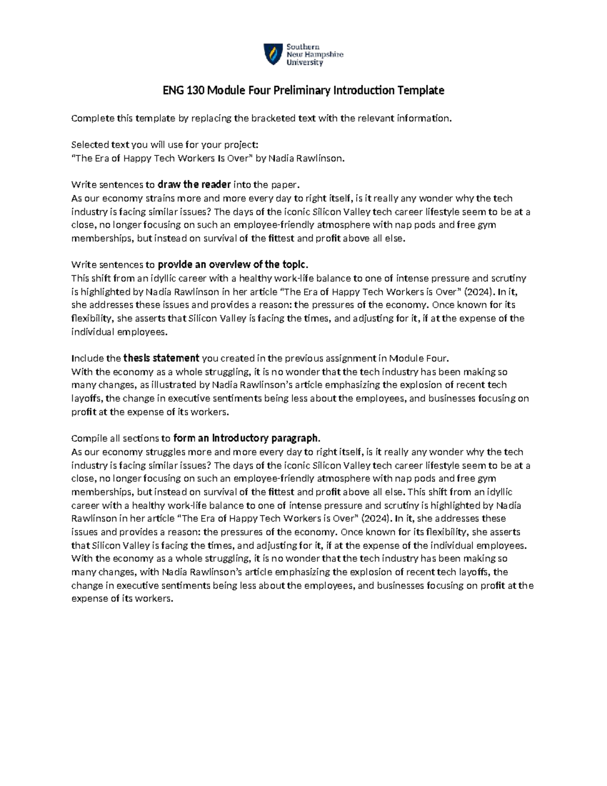 ENG 130 Module Four Introductory Paragraph on Tech Industry Changes ...