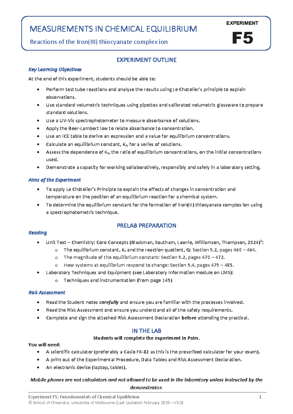 Experiment F5 (Equilibrium) Student Notes (V3.0) - Experiment F5 ...