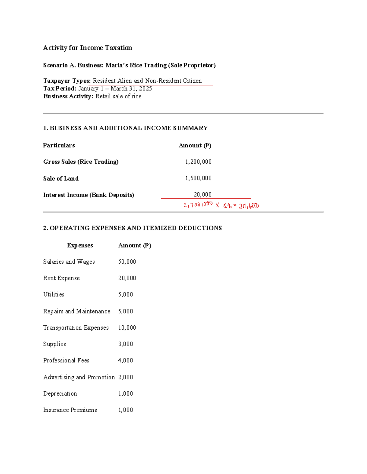 Activity on Income Taxation: Rice Trading Case Study (10) - Studocu