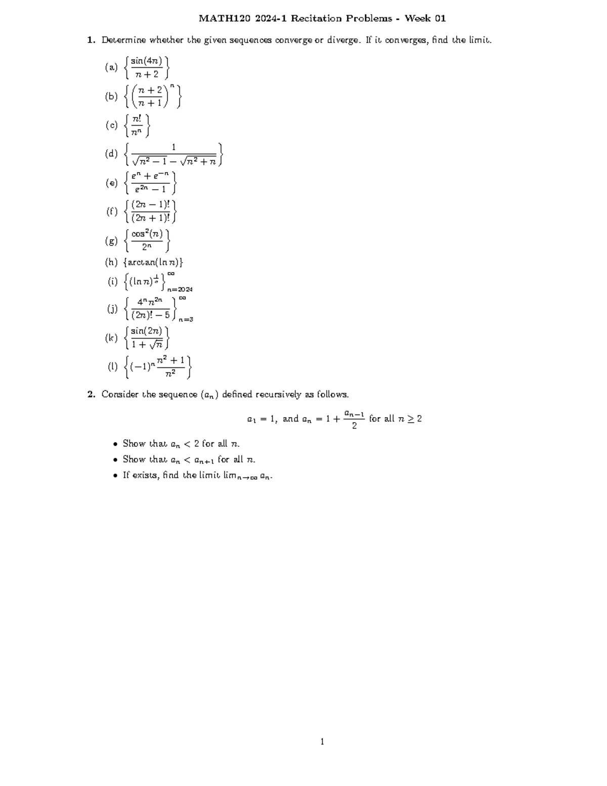 MATH119 Fall 2024 Week 01 Recitation Problems and Solutions - Studocu