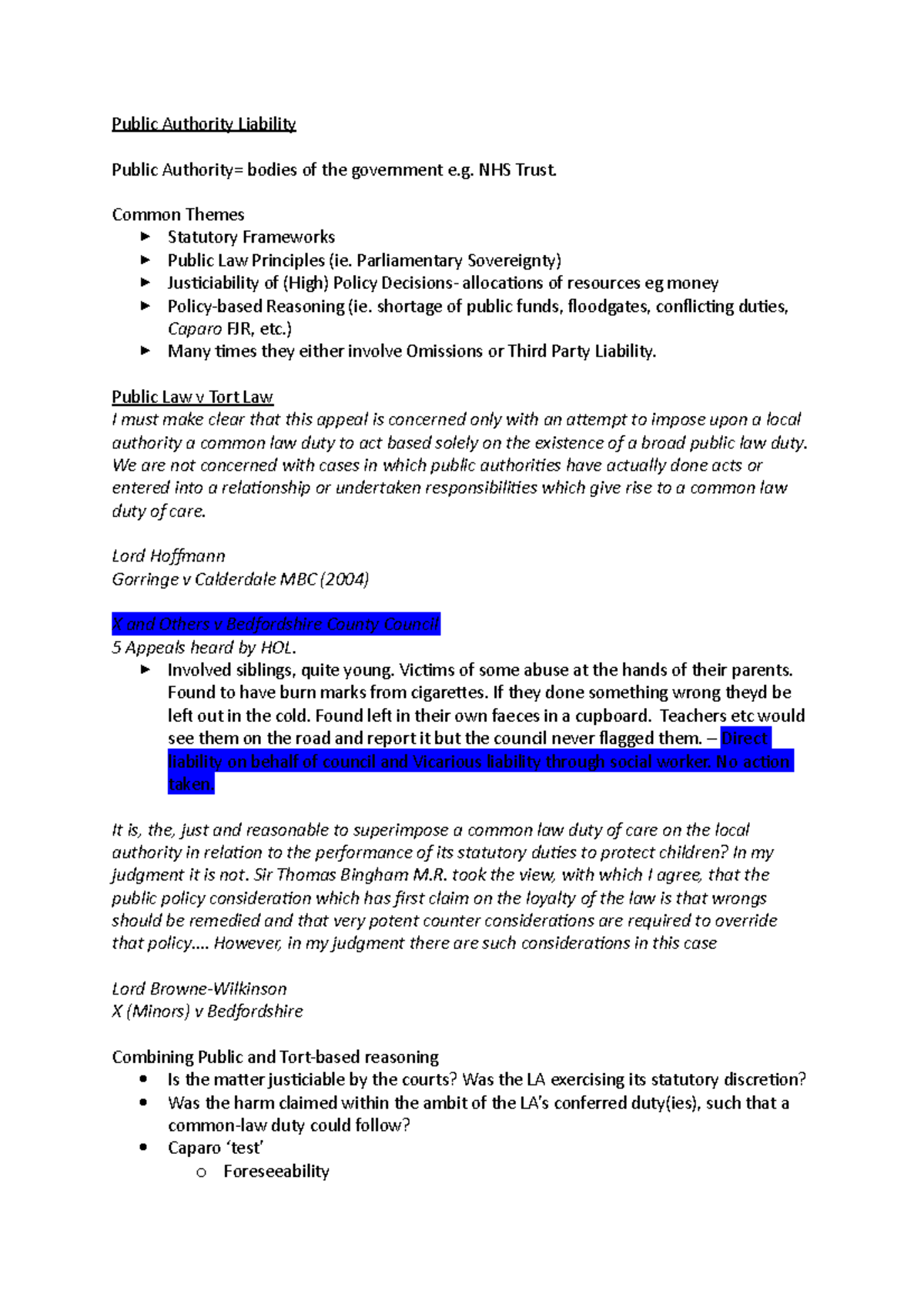 Public Authority Liability and Common Themes in Public Law - Studocu
