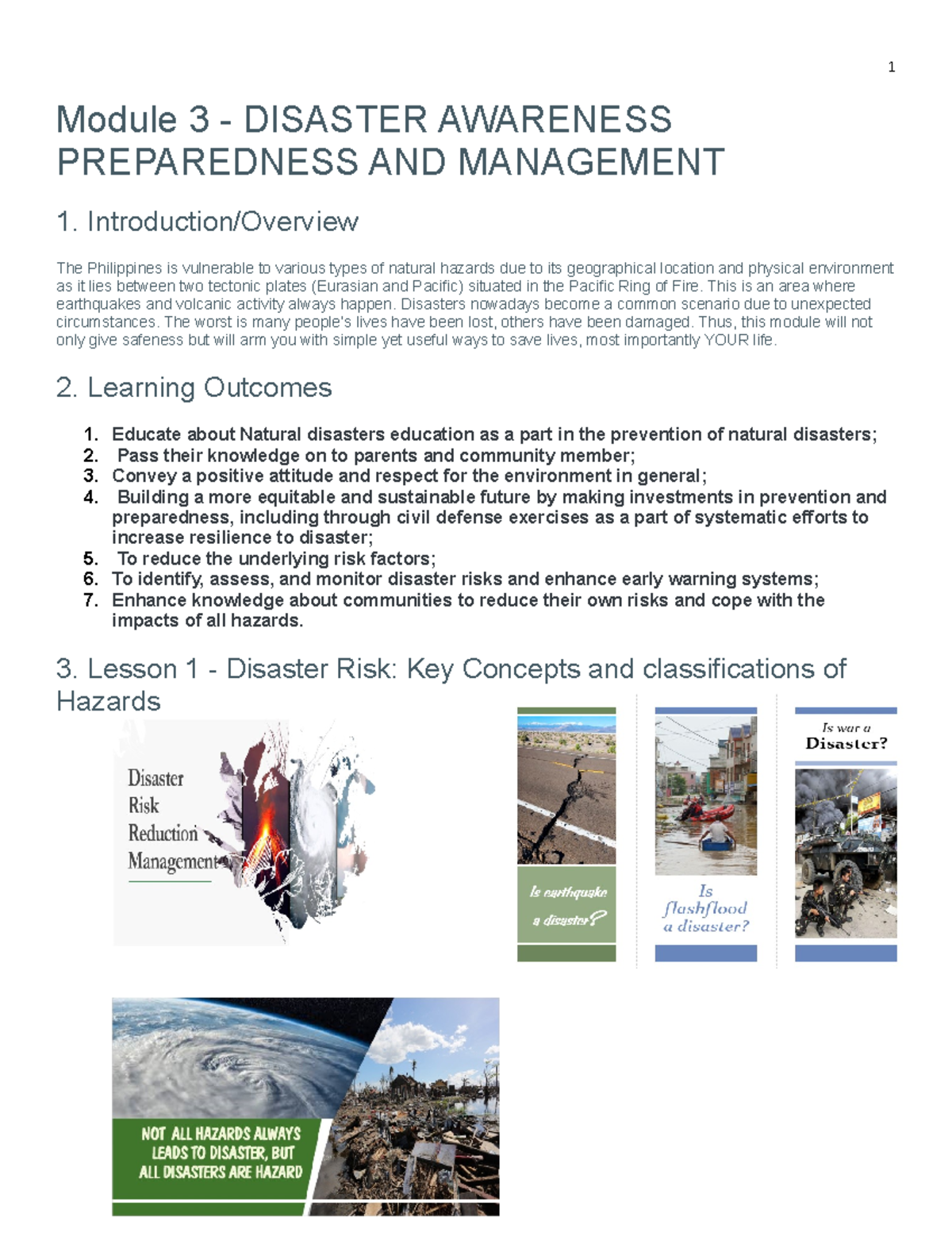 NSTP Module 3: Disaster Preparedness and Management Overview - Studocu