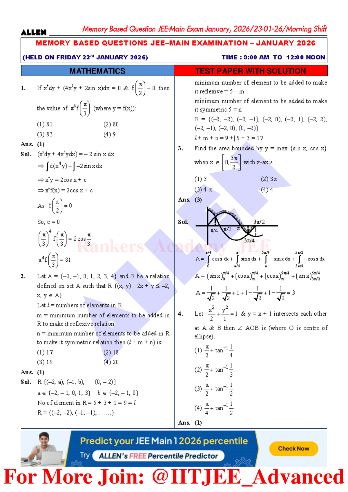 MEMORY BASED QUESTIONS MATHEMATICS 1 EXAM JAN 2026 WITH SOLUTIONS - Studocu