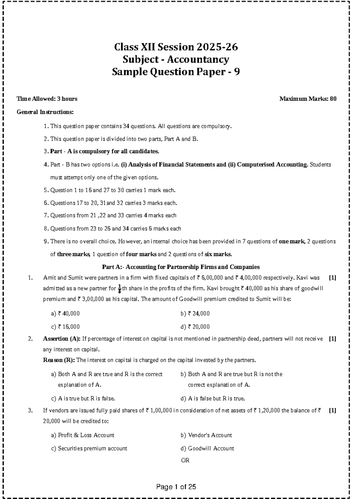 Class XII Accountancy Sample Question Paper 9 with Solutions - Studocu