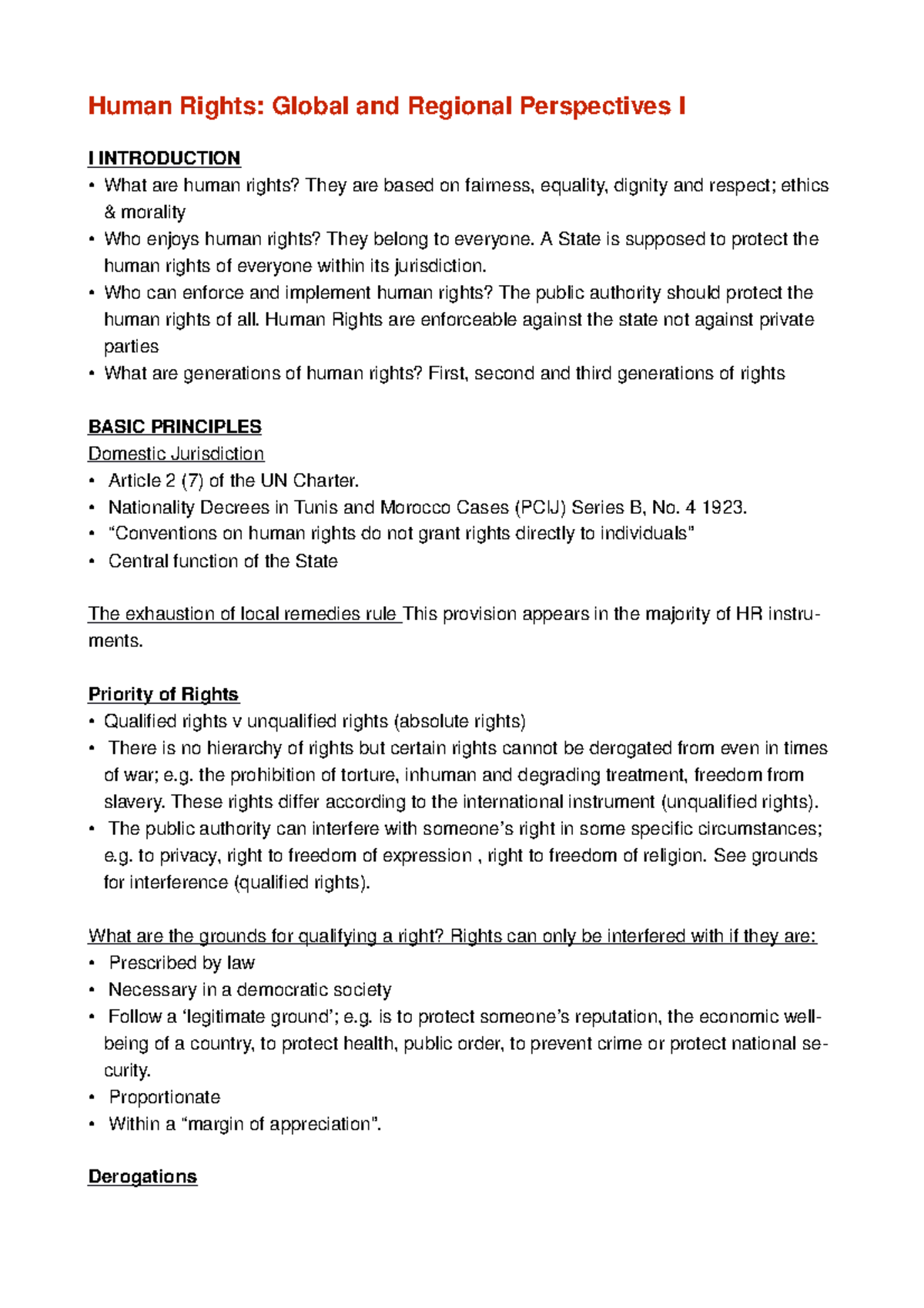 Human Rights- Global and Regional Perspectives I - A State is supposed ...