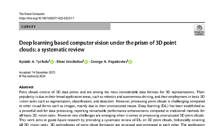 Deep Learning in 3D Point Clouds: A Systematic Review (CS 2024) - Studocu