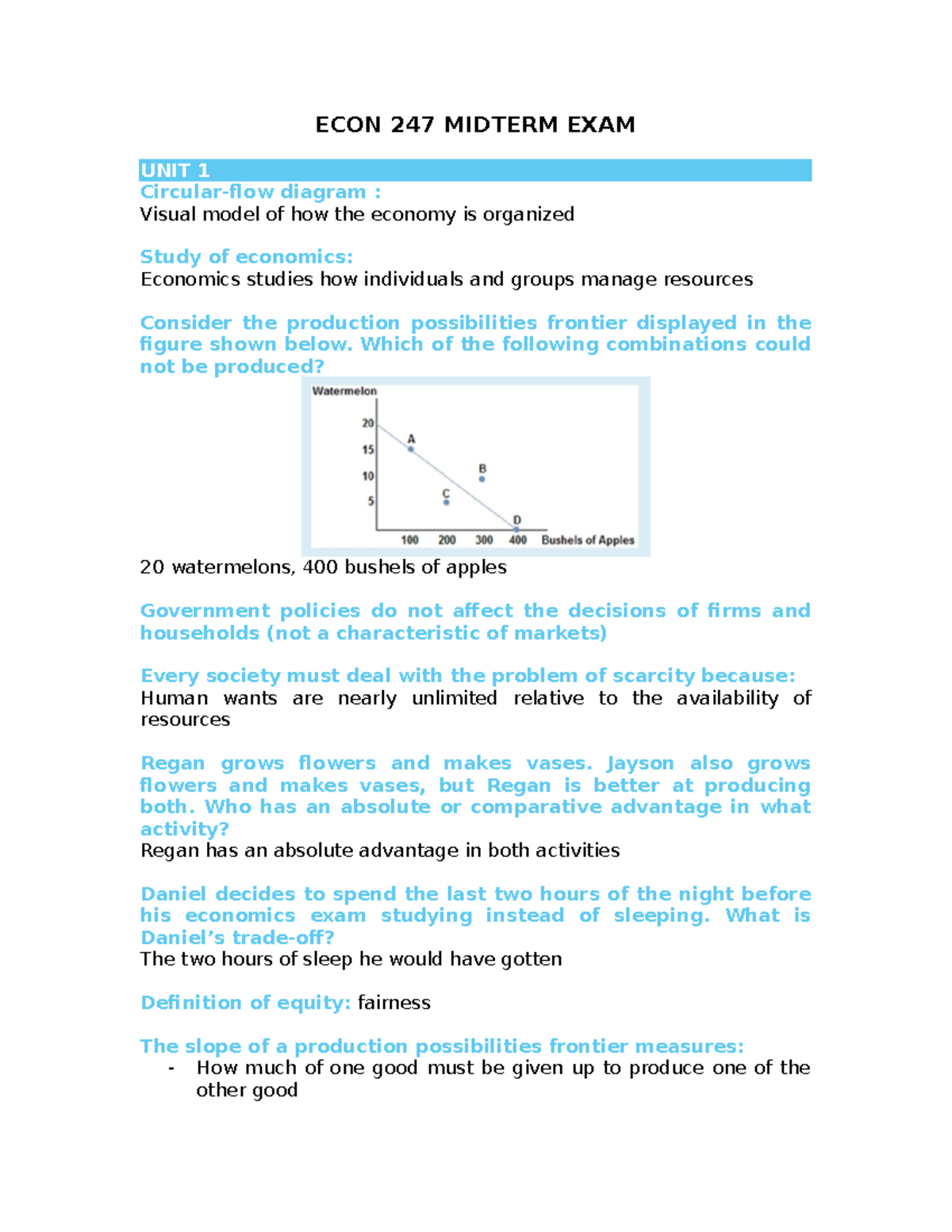 ECON 247 Midterm Exam Study Guide: Key Concepts & Topics - Studocu