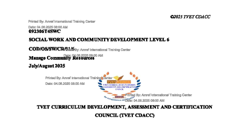 TVET CDACC 092306T4SWC SOCIAL WORK & COMMUNITY DEV LEVEL 6 Resource ...