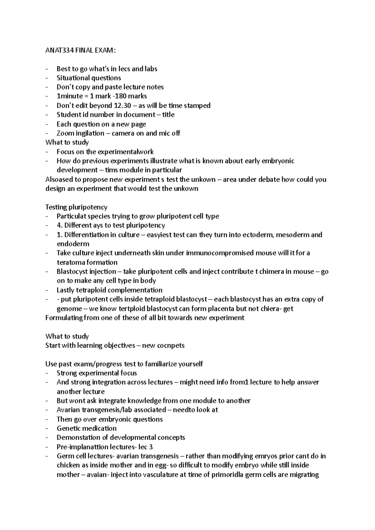 ANAT334 Final Exam Study Guide: Key Concepts and Tips - Studocu