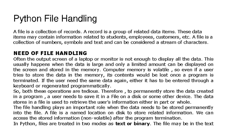 Python File Handling: Essential Concepts and Operations - Studocu
